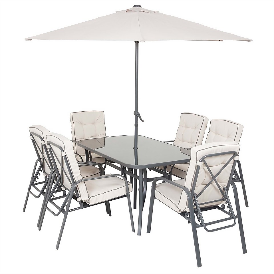 Rowly 6 Seater Garden Dining Set with Parasol