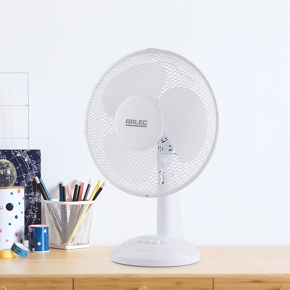 12 Inch Plastic Desk Fan - White