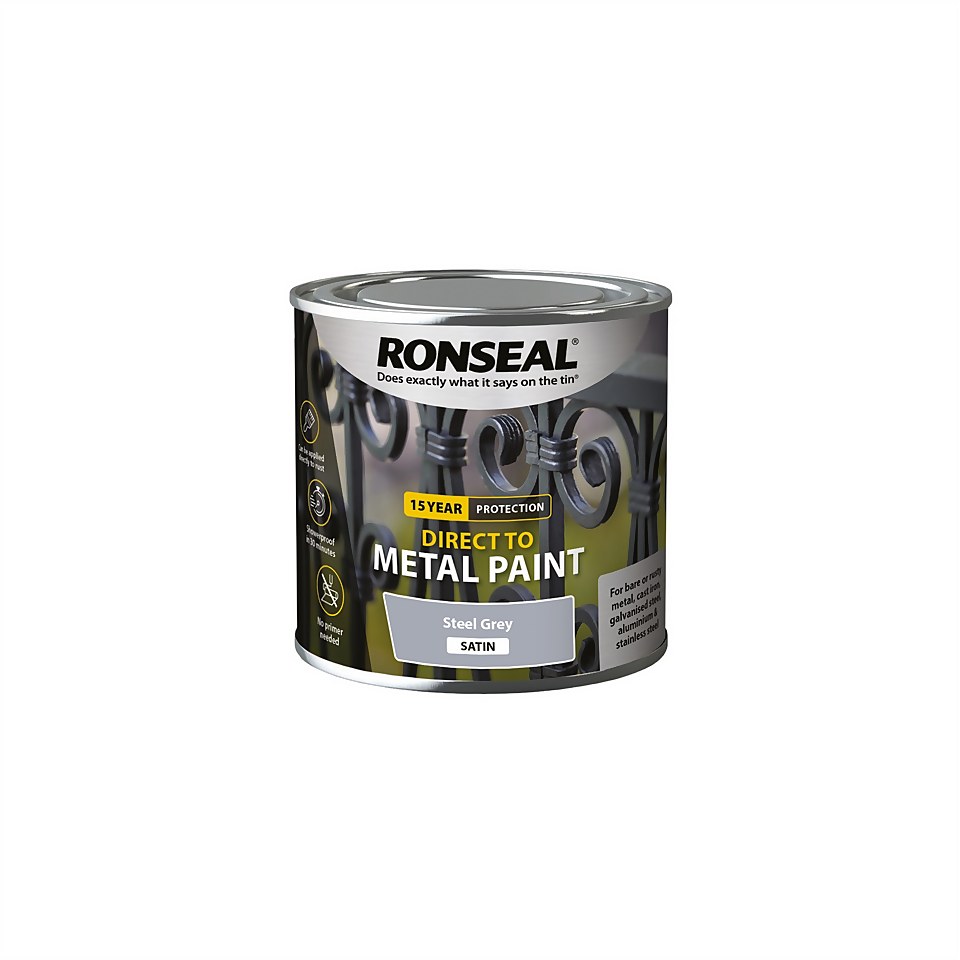 Ronseal Direct to Metal Satin Paint Steel Grey - 250ml