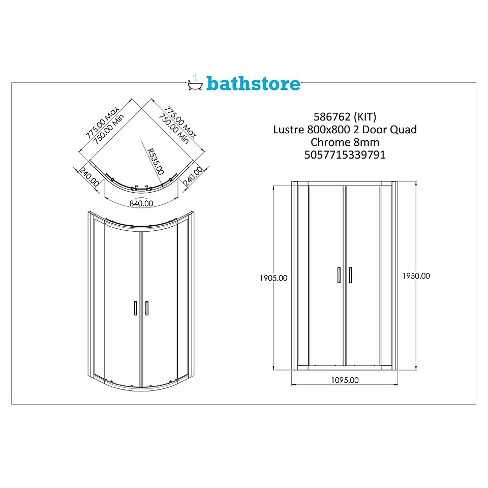 Bathstore Lustre Quadrant Shower Enclosure - 800mm (8mm Glass)