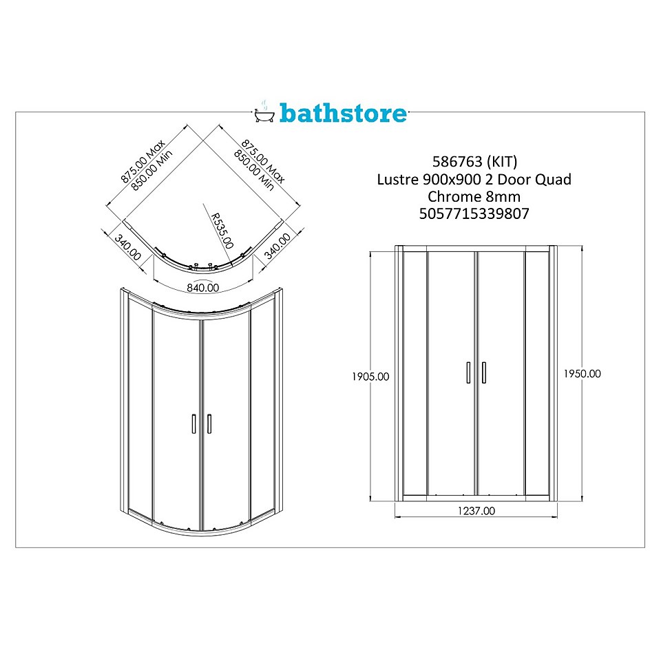 Bathstore Lustre Quadrant Shower Enclosure - 900mm (8mm Glass)