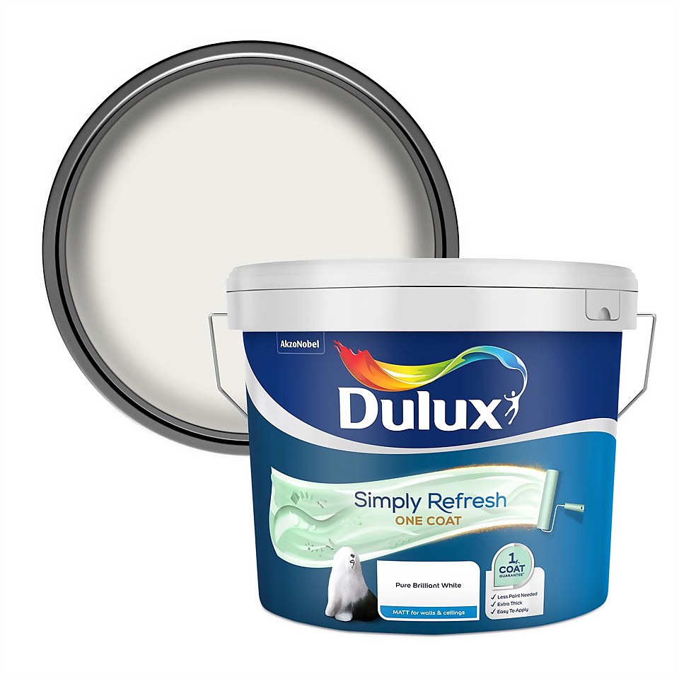 Dulux Simply Refresh One Coat Matt Emulsion Paint Pure Brilliant White - 10L