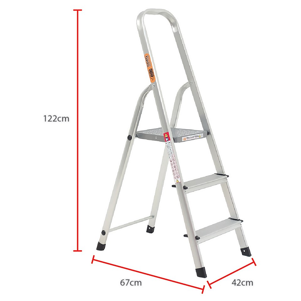 Rhino Lightweight Aluminium Step Ladder -  3 Tread