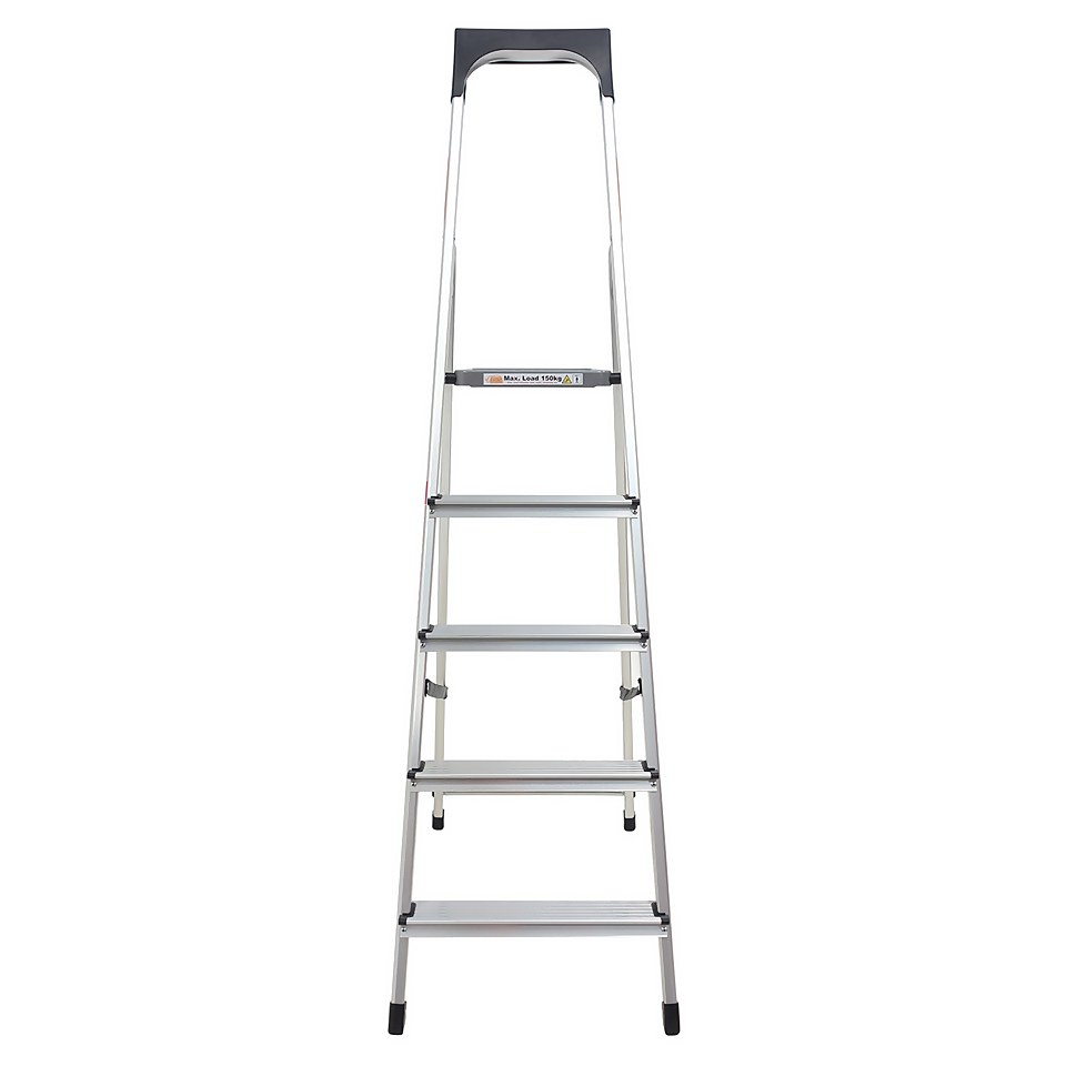 Rhino Lightweight Aluminium Step Ladder with Tool Tray - 5 Tread