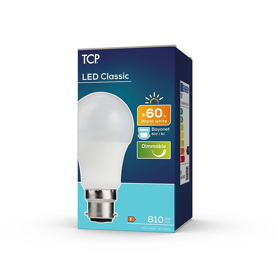 TCP Led Classic 60w Bc Dimmable Warm White Bulb 1pk