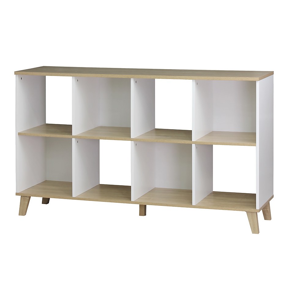 Clever Cube 2x4 Storage Unit with Wooden Legs - White & Oak