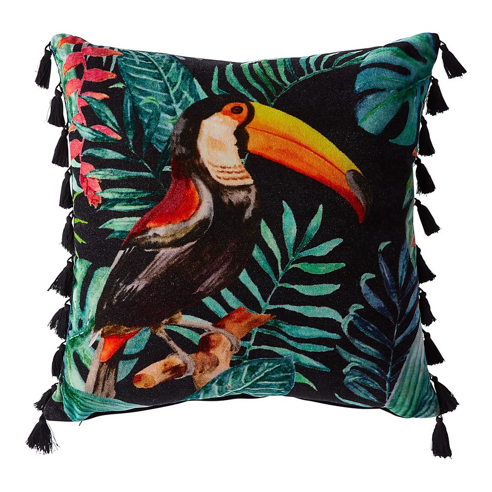Velvet Tasseled Toucan Cushion