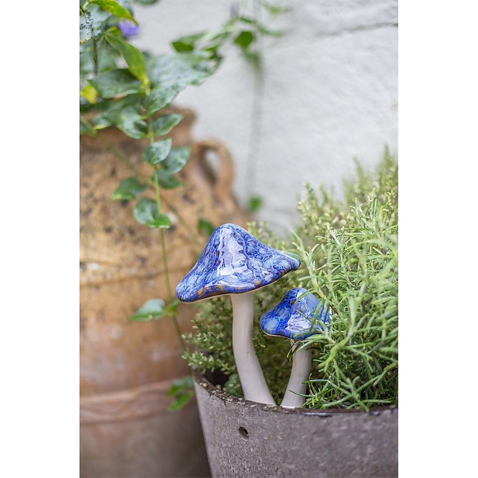 Ceramic Twin Mushroom Garden Ornament - 17cm