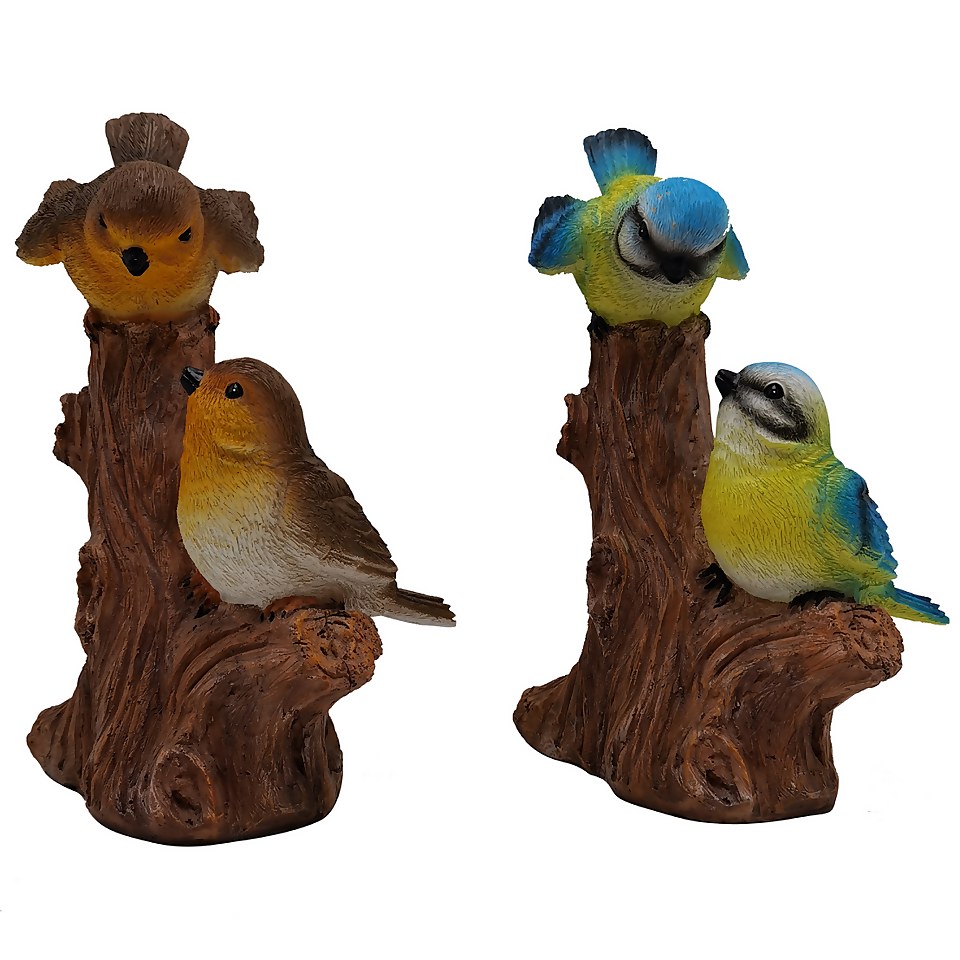 Resin Robin, Bluetit & GoldFinch on Stump Garden Ornament