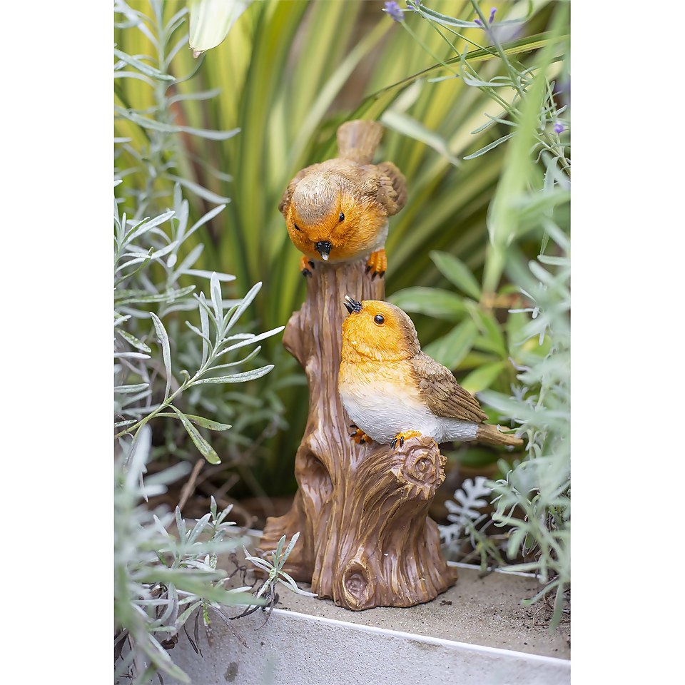 Resin Robin, Bluetit & GoldFinch on Stump Garden Ornament