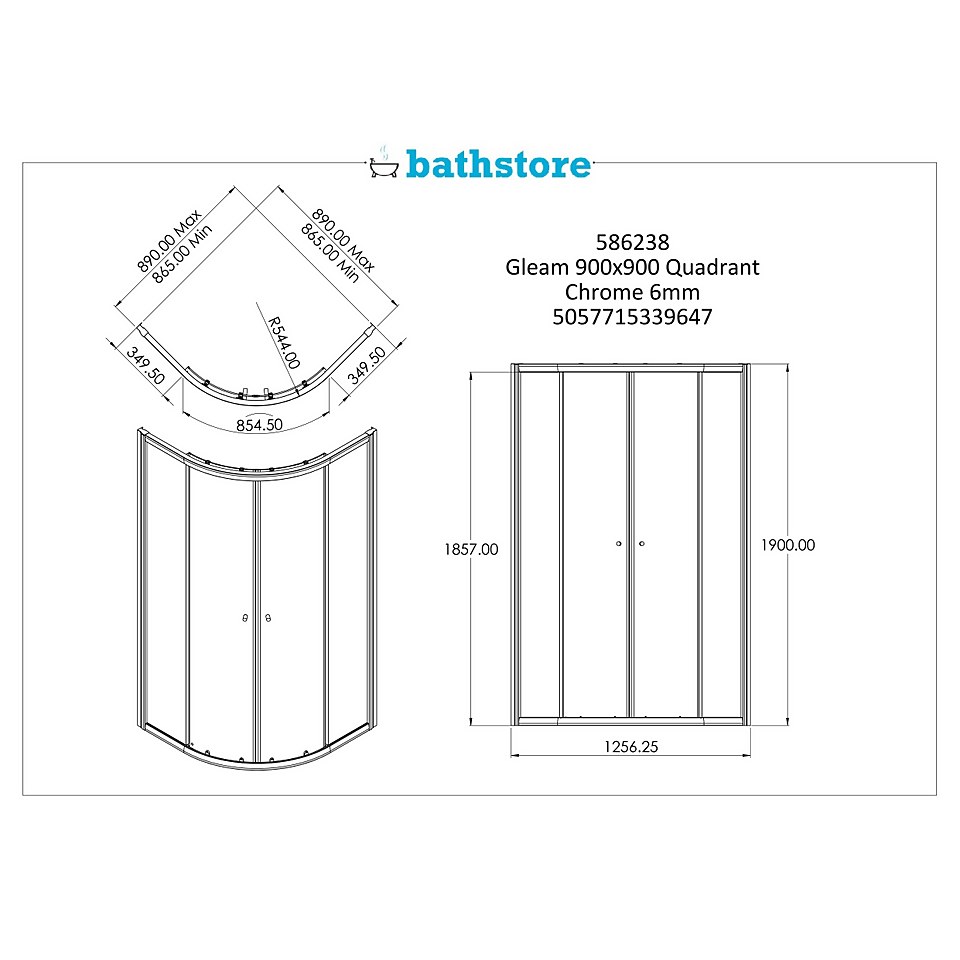 Bathstore Gleam Quadrant Shower Enclosure - 900mm (6mm Glass)