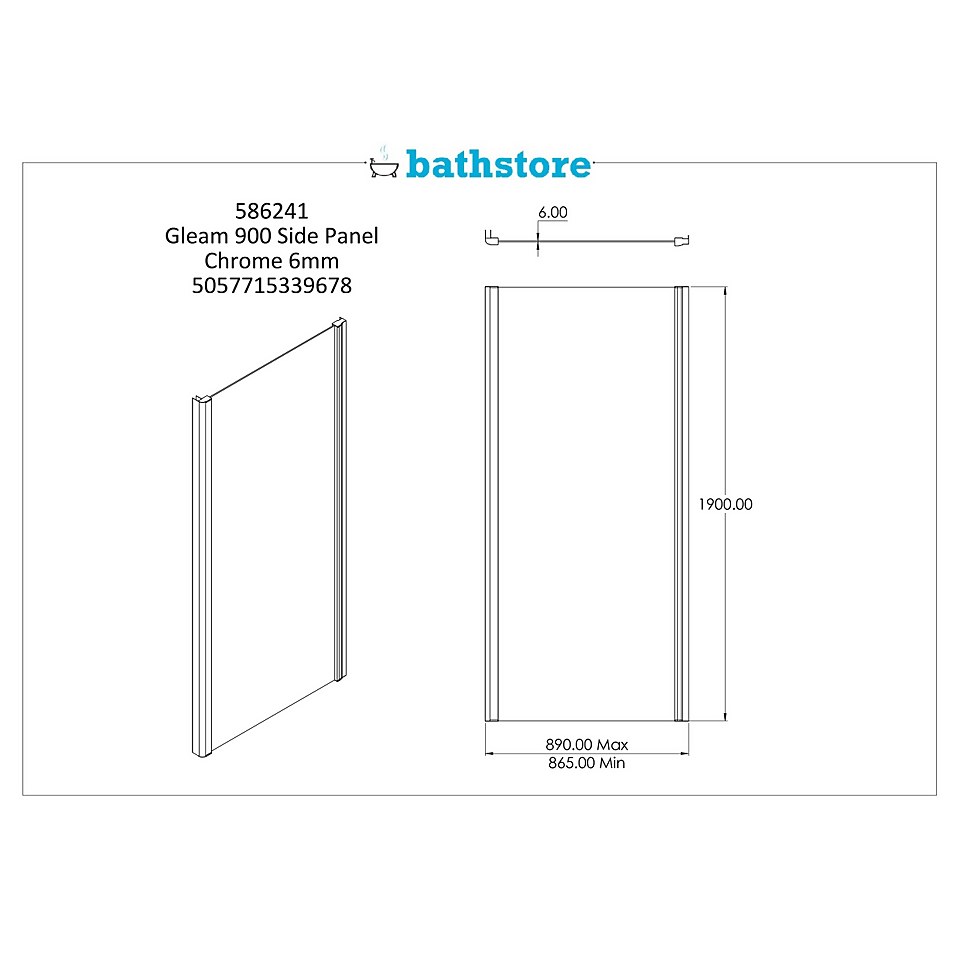 Bathstore Gleam Shower Enclosure Side Panel - 900mm (6mm Glass)