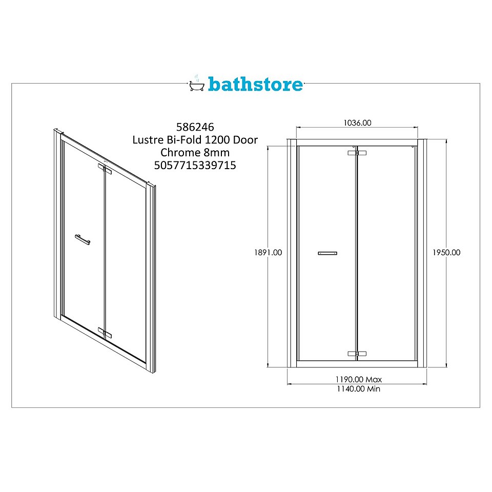 Bathstore Lustre Bi-Fold Shower Door - 1200mm (8mm Glass)