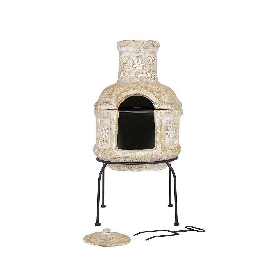 Star Flowers Clay Chimenea With Grill