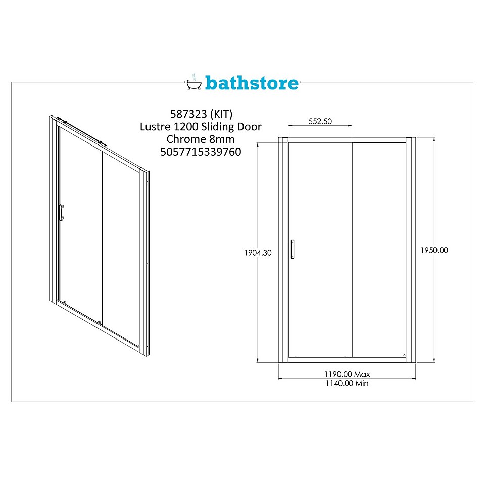 Bathstore Lustre Sliding Shower Door - 1200mm (8mm Glass)