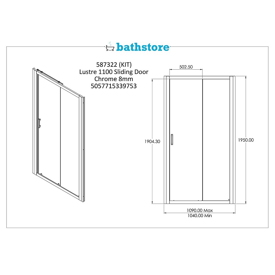Bathstore Lustre Sliding Shower Door - 1100mm (8mm Glass)