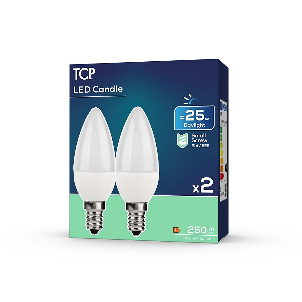 TCP Led Candle 25w Ses Daylight Bulb 2pk
