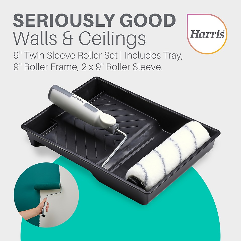 Harris Seriously Good Walls & Ceilings 9in Twin Sleeve Roller & Tray Set