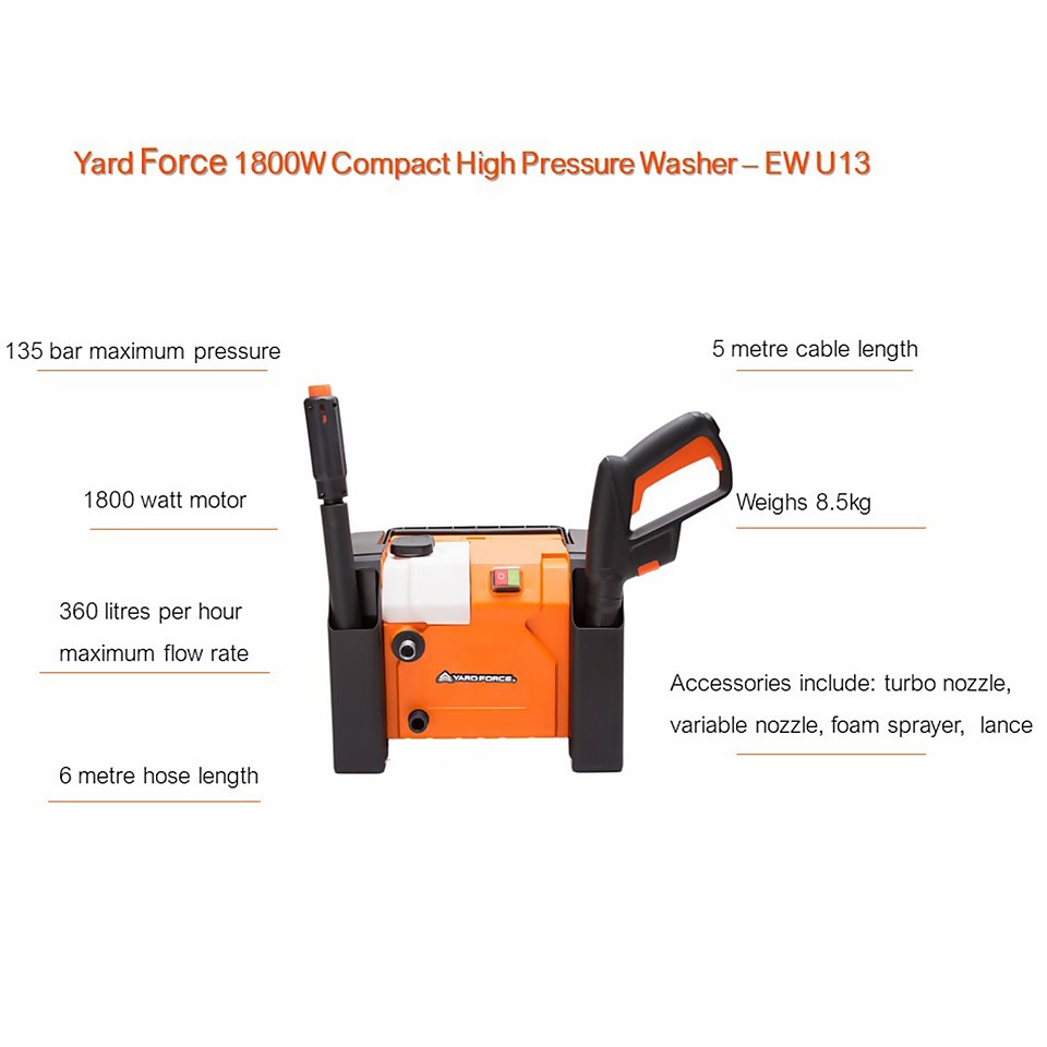 Yard Force 1800W 135Bar Compact Pressure Washer