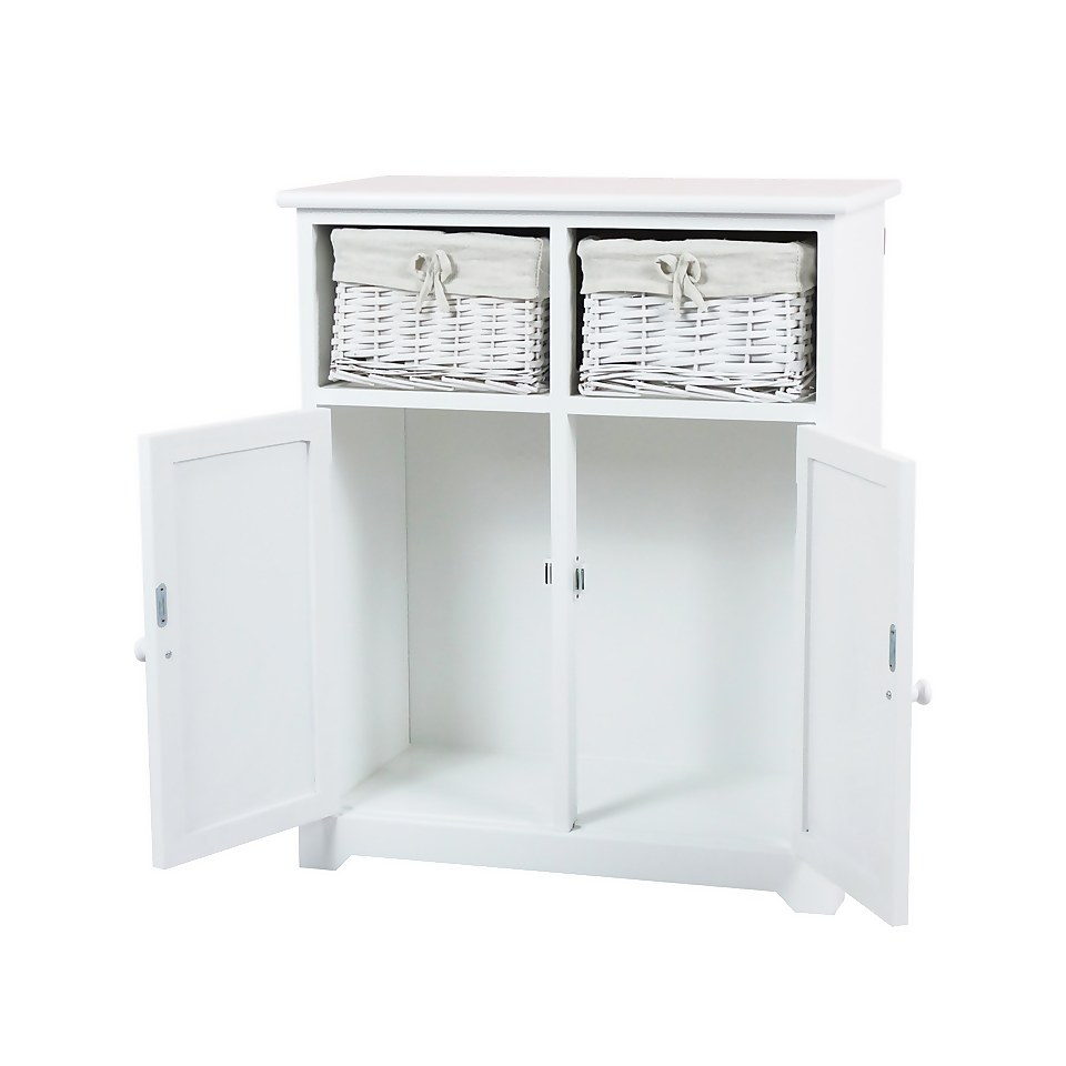 Classic White Bathroom Storage Unit with Willow Baskets