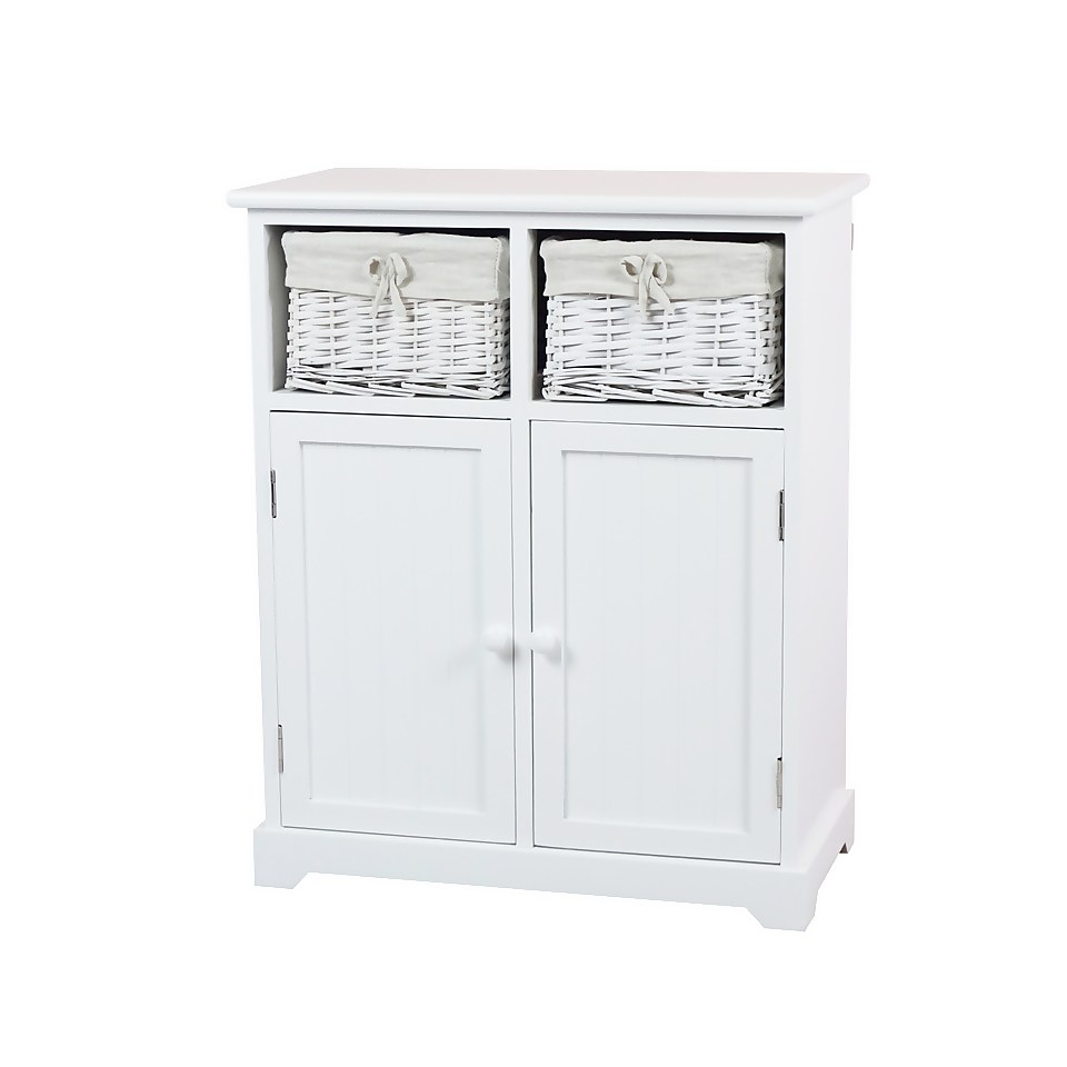 Classic White Bathroom Storage Unit with Willow Baskets