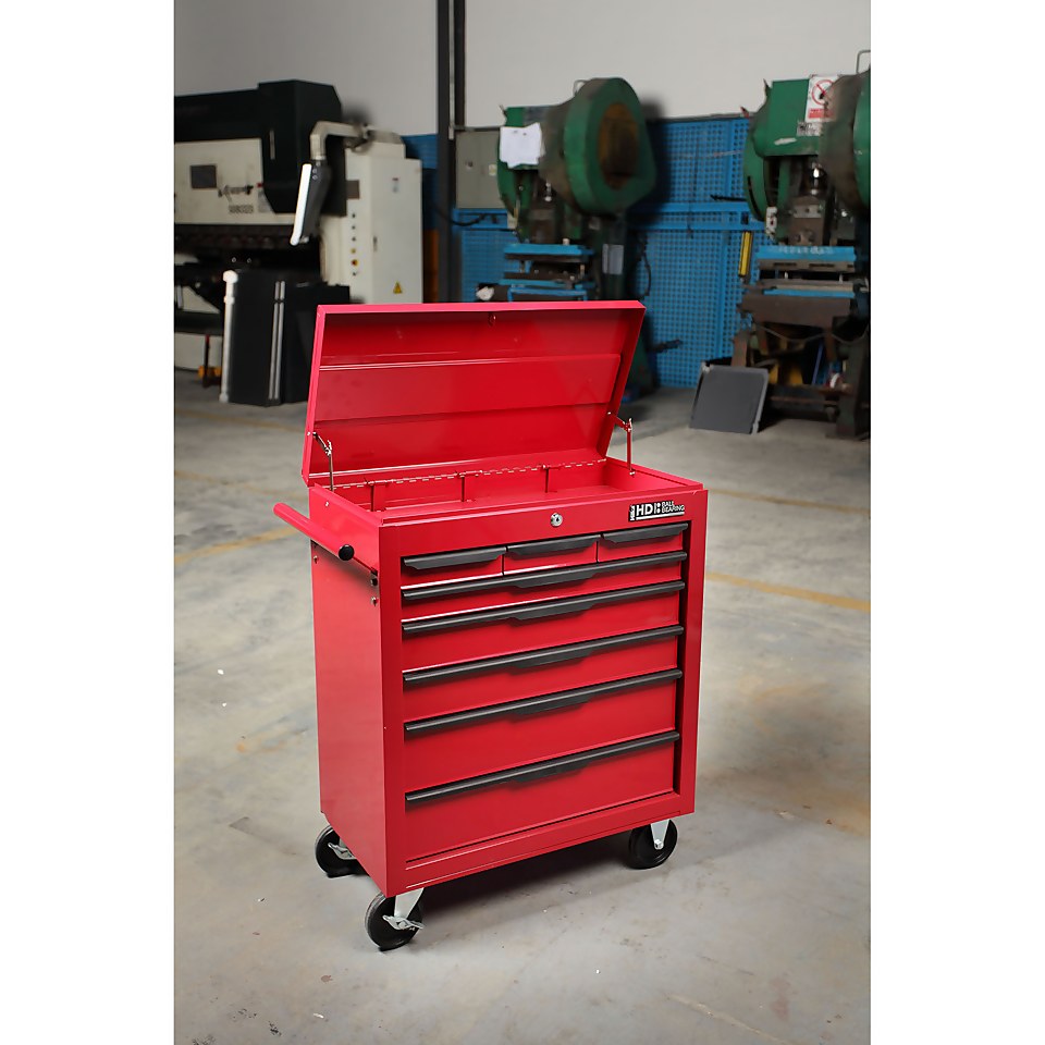 Hilka Heavy Duty 8 Drawer Tool Storage Trolley with Lid Storage and Ball Bearing Slides