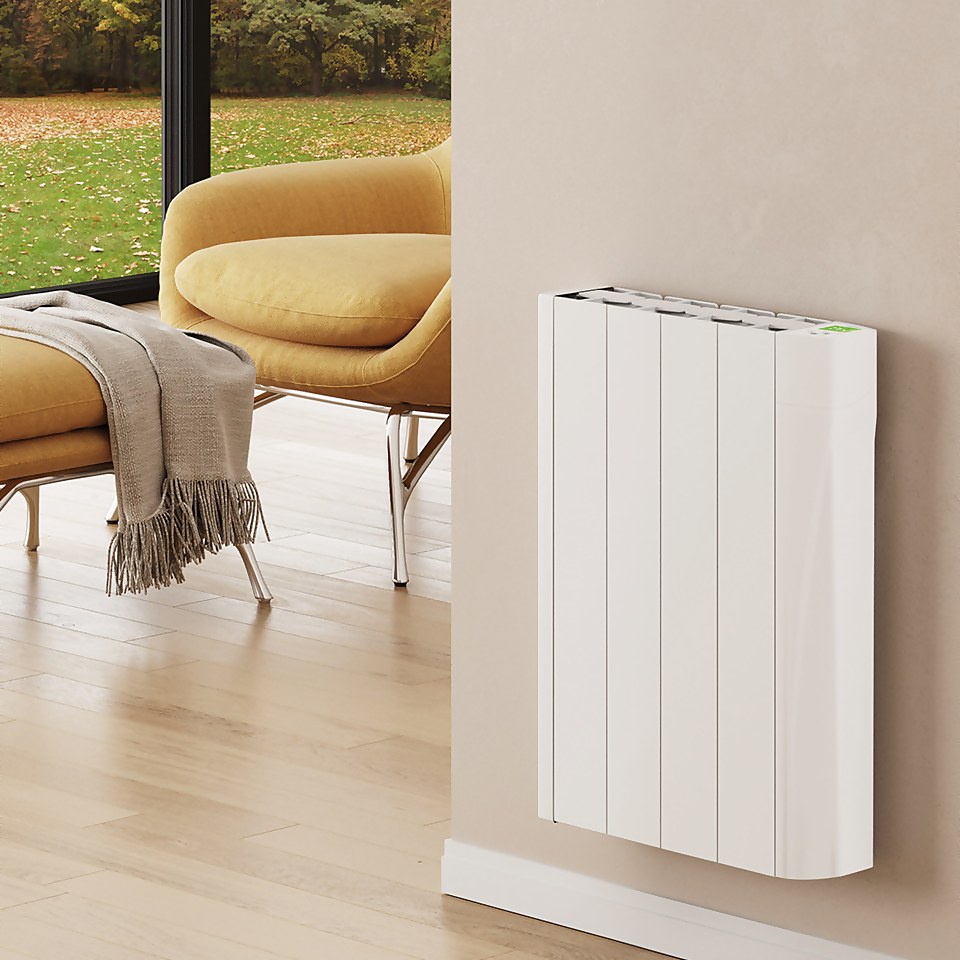 TCP Wall Mounted Oil Filled Radiator with Smart Features in White - 500W