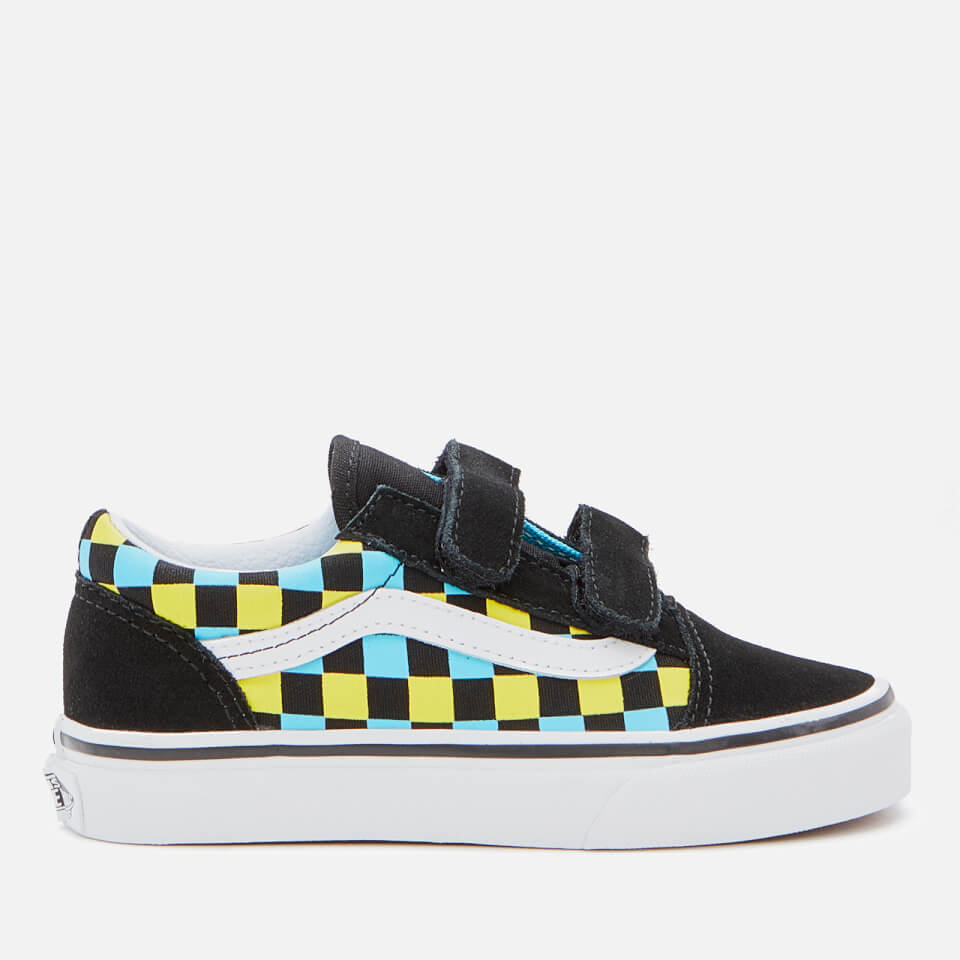 Vans Kids Old Skool Neon Glow Check Velcro Trainers Black Multi Allsole