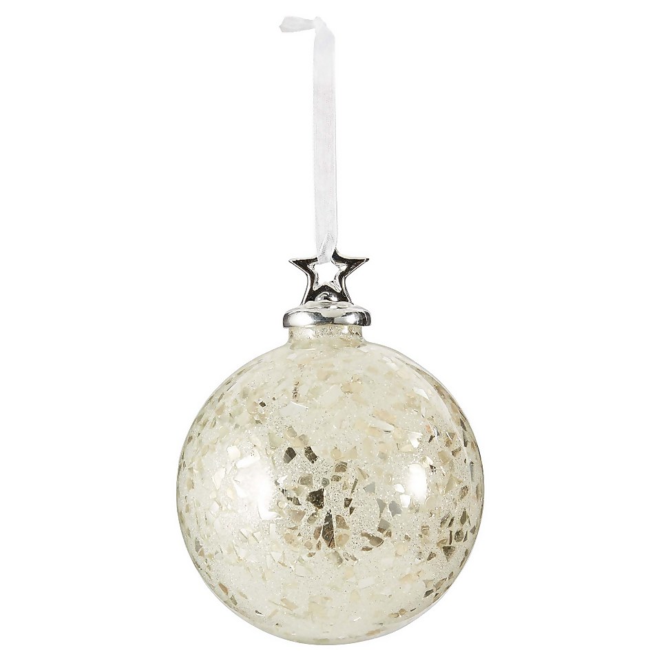 Silver Ombre Crackle Glass Christmas Bauble