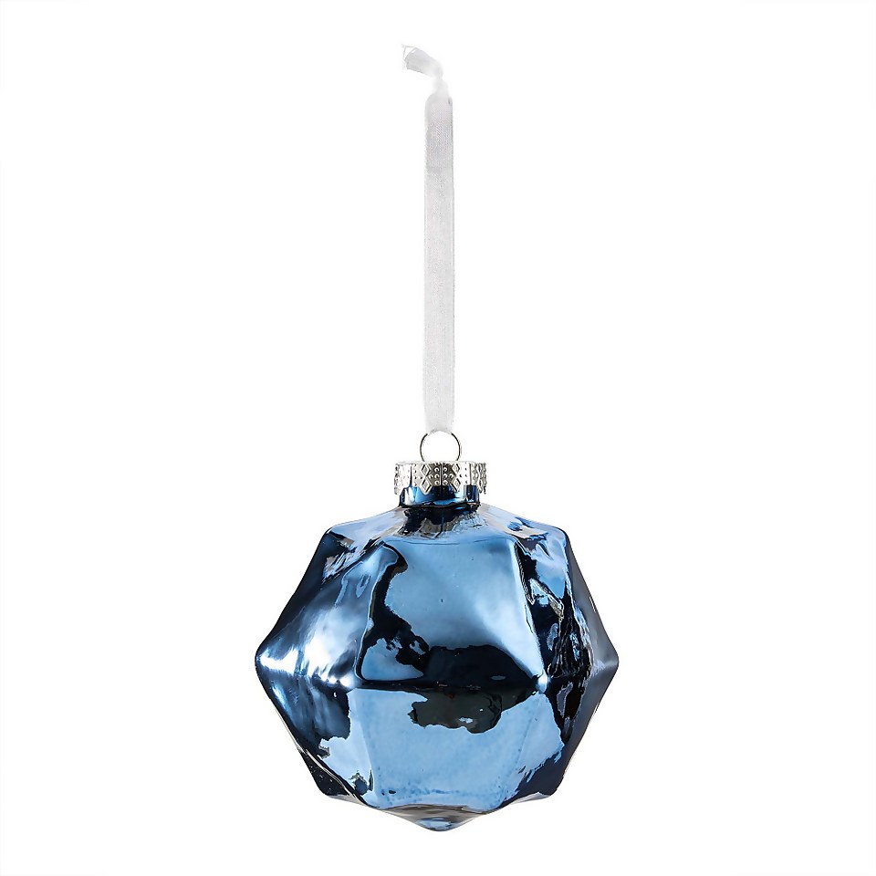 Midnight Blue Glass Facet Christmas Tree Bauble