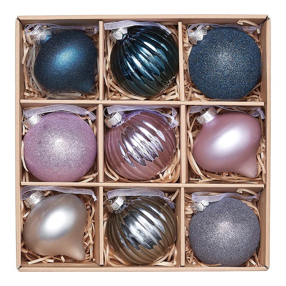 Midnight Magic Glass Christmas Tree Baubles - 9 Pack