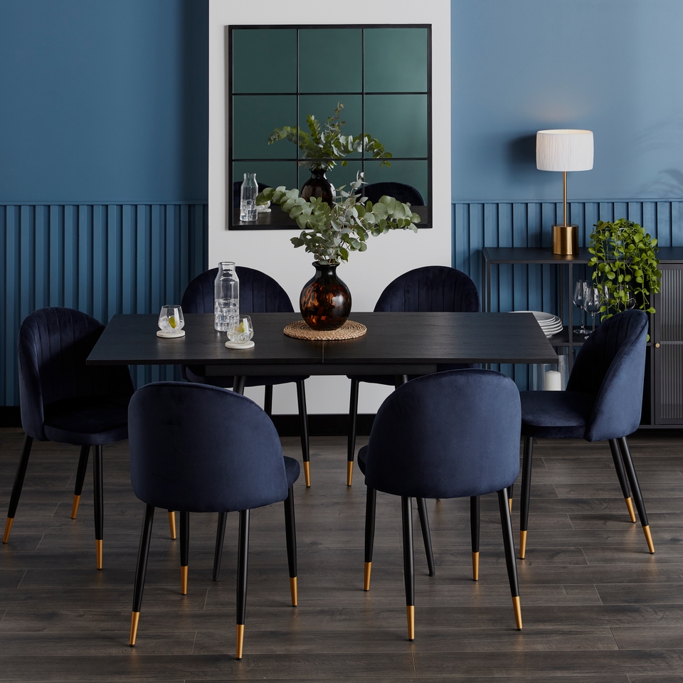 Illona Velvet Dining Chairs Set of 2 Navy Homebase