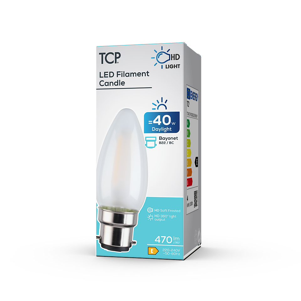 TCP LED Filament Candle 60W B22 Coated Light Bulb