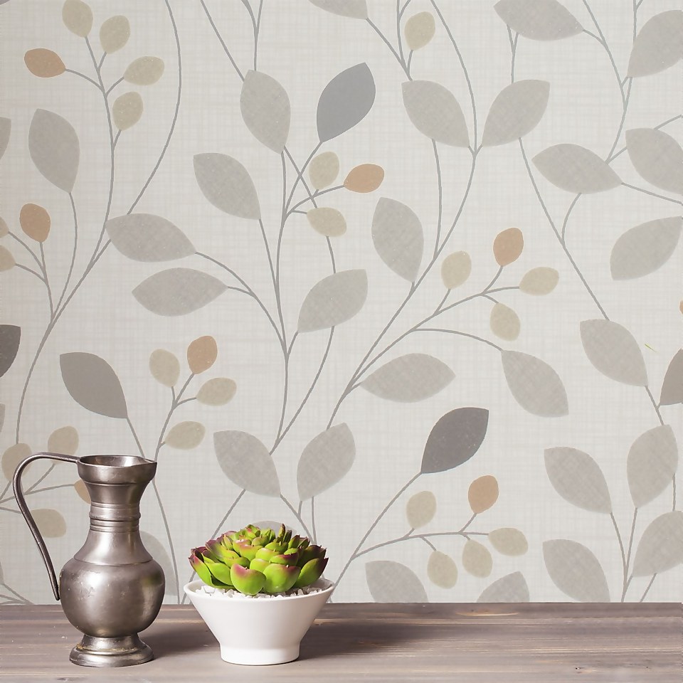 Belgravia Decor Isla Floral Textured Metallic Natural Wallpaper
