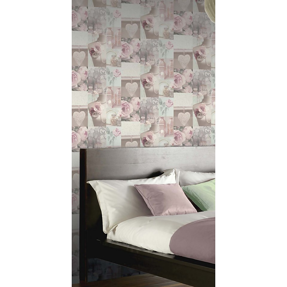 Arthouse Charlotte Floral Smooth Blush Pink Wallpaper