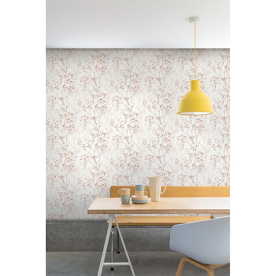Grandeco Sprig Pink Paste the Wall Wallpaper