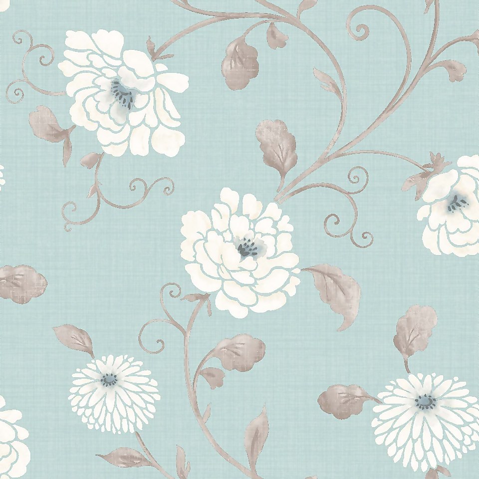 Arthouse Antoinette Floral Smooth Teal and White Wallpaper