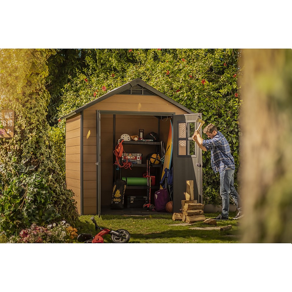 Keter Newton 7.5 x 7ft Outdoor Plastic Garden Storage Shed - Brown