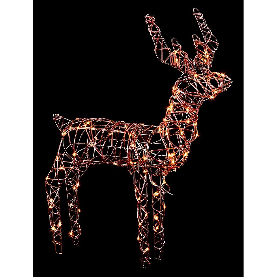 1m Brown Rattan Standing Reindeer with 100 Warm White pin wire LEDs