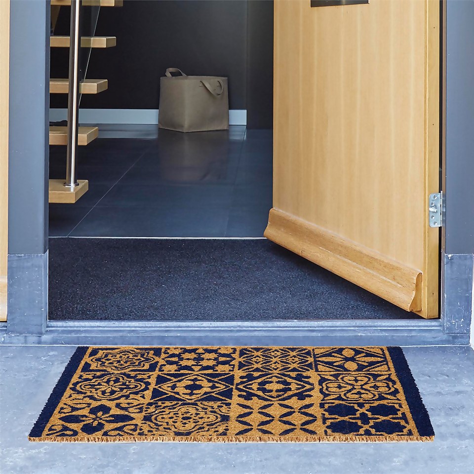 Blue Tile Printed Coir Doormat 40 x 70cm