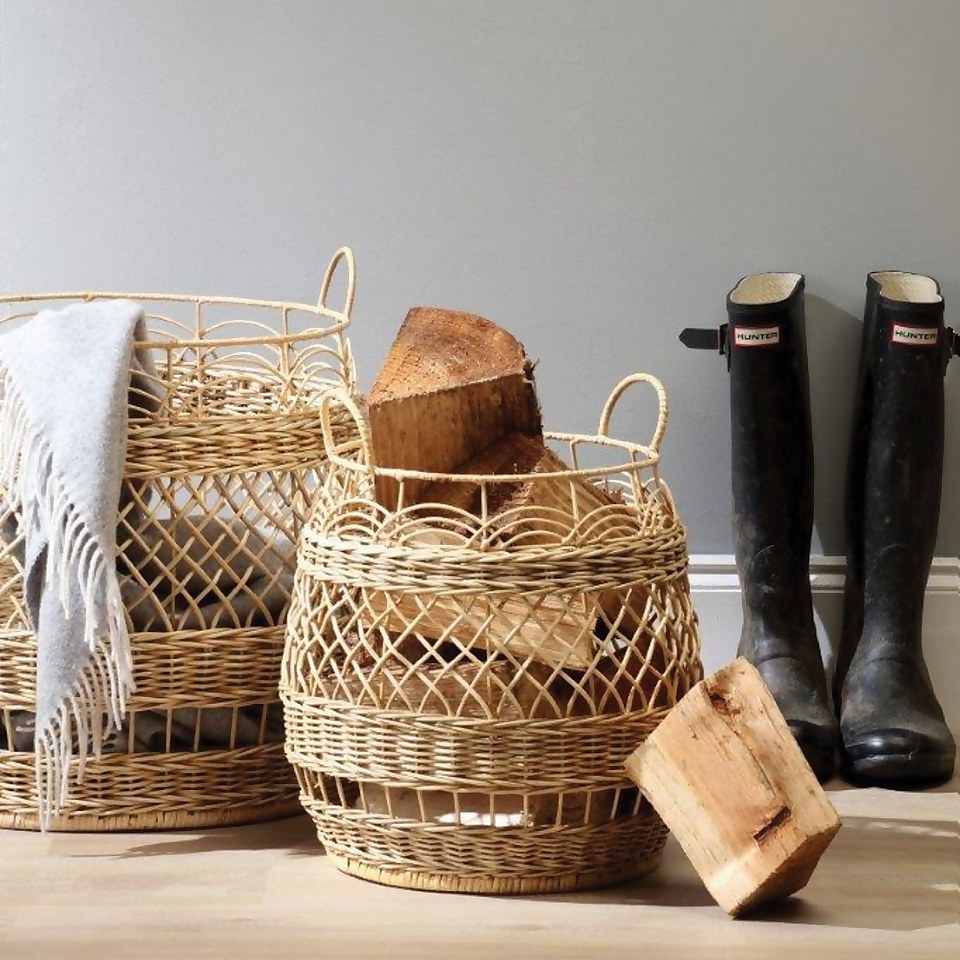 Set of 2 Natural Rattan Storage Baskets Homebase