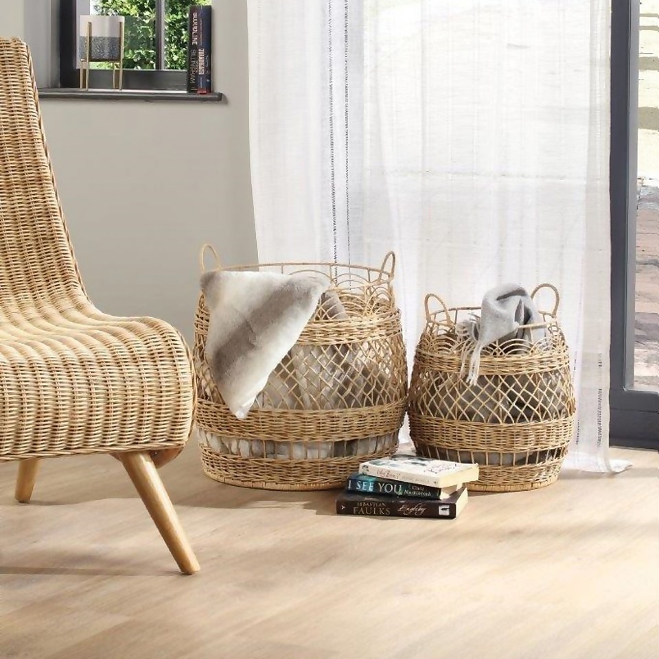 Set of 2 Natural Rattan Storage Baskets Homebase