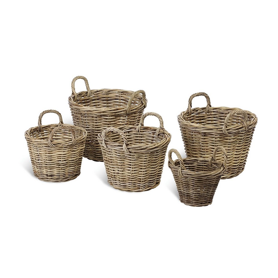 Set of 5 Natual Rattan Log Baskets Homebase