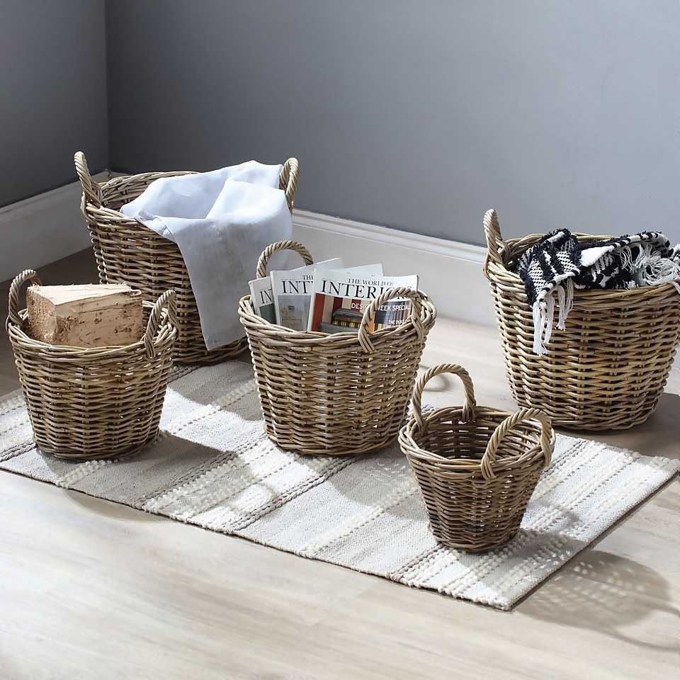 Set of 5 Natual Rattan Log Baskets Homebase