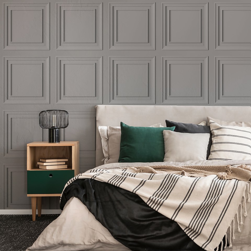 Fresco Wood Panel Grey Wallpaper