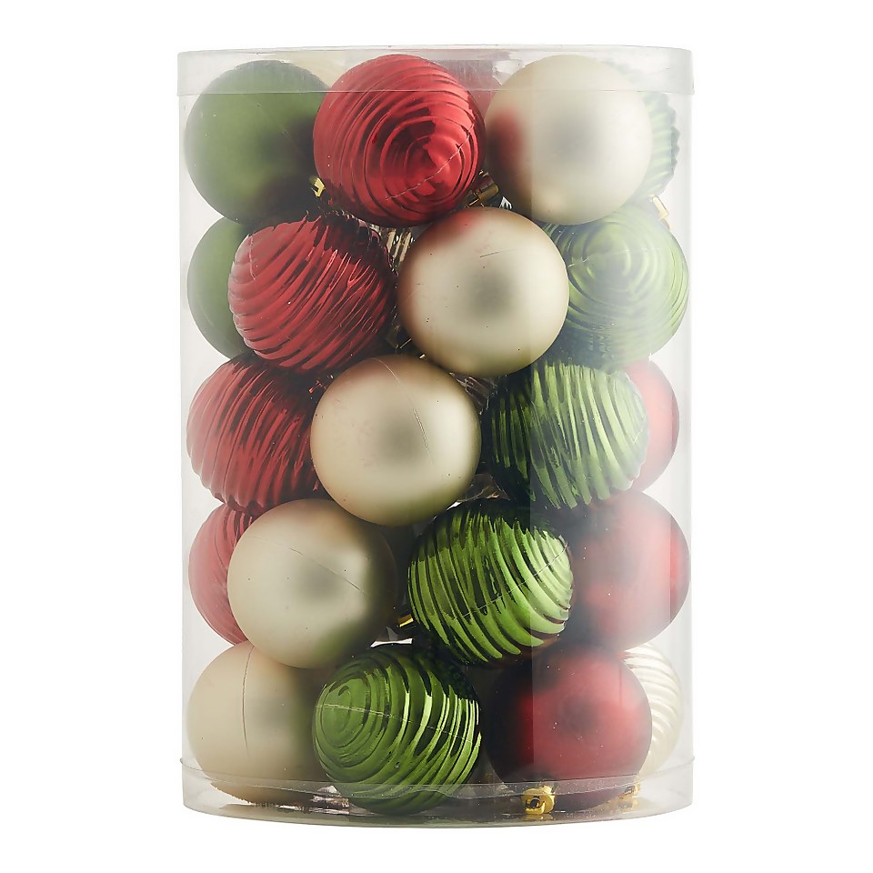 Deco Luxe Shatterproof Christmas Tree Baubles - 30 Pack