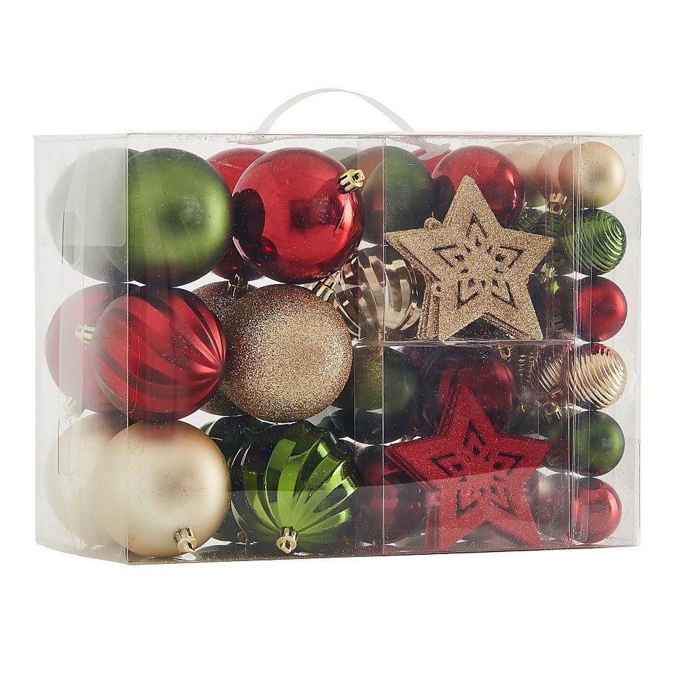 Deco Luxe Shatterproof Hanging Christmas Tree Decorations - 60 Pack