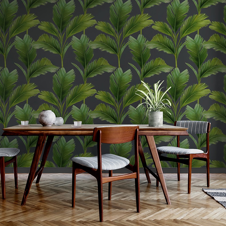Belgravia Decor Kailani Wallpaper - Charcoal & Green