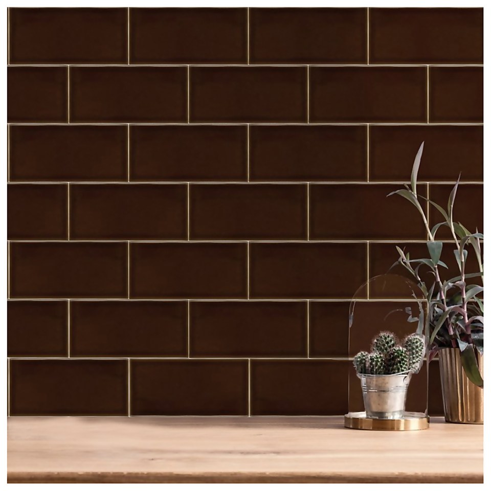 V&A Puddle Glaze Teapot Brown Wall Tile 152x76mm