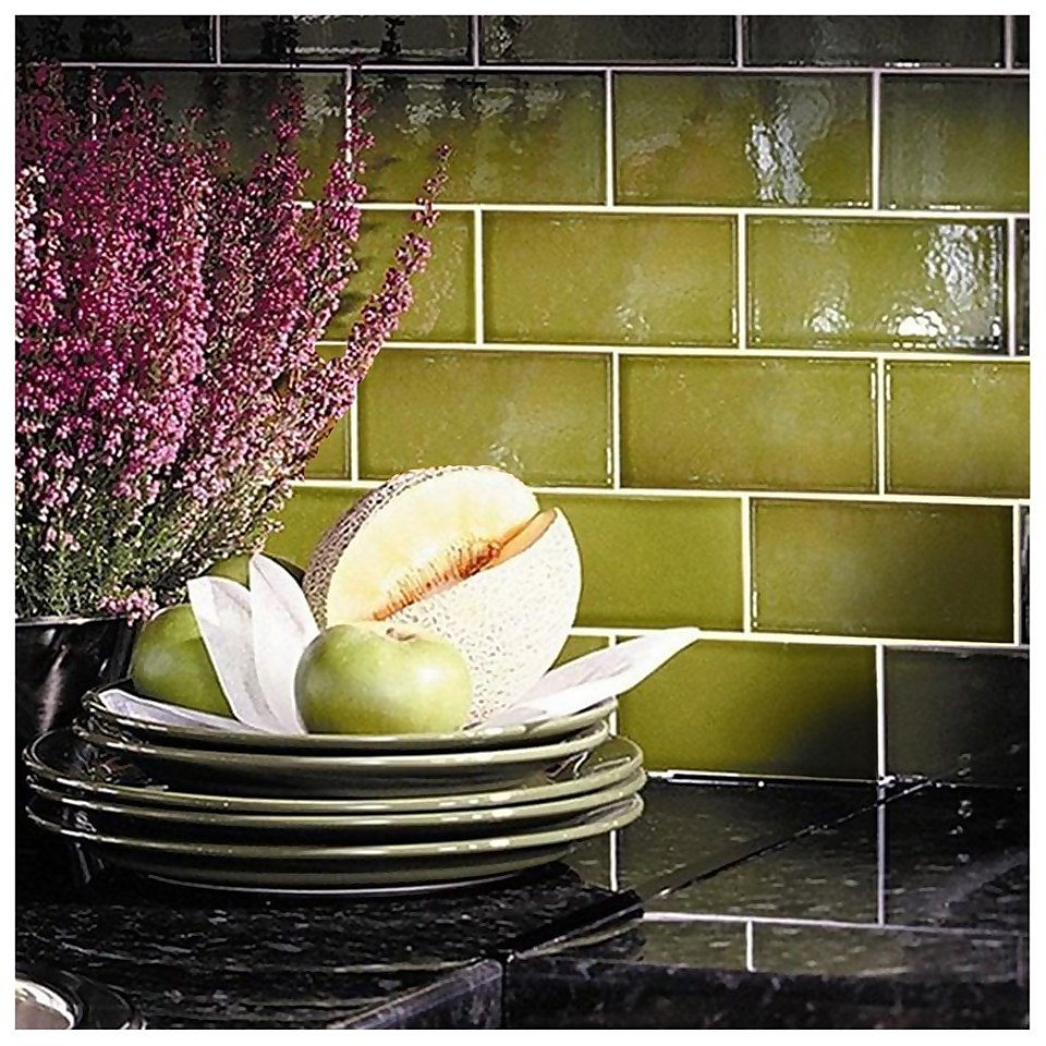 V&A Puddle Glaze Olive Wall Tile 152x76mm